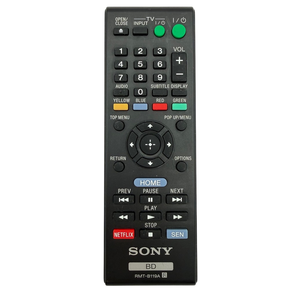 Sony RMT-B119A Blu-ray Disc Player Remote Control Netflix Black SEN TESTED WORKS